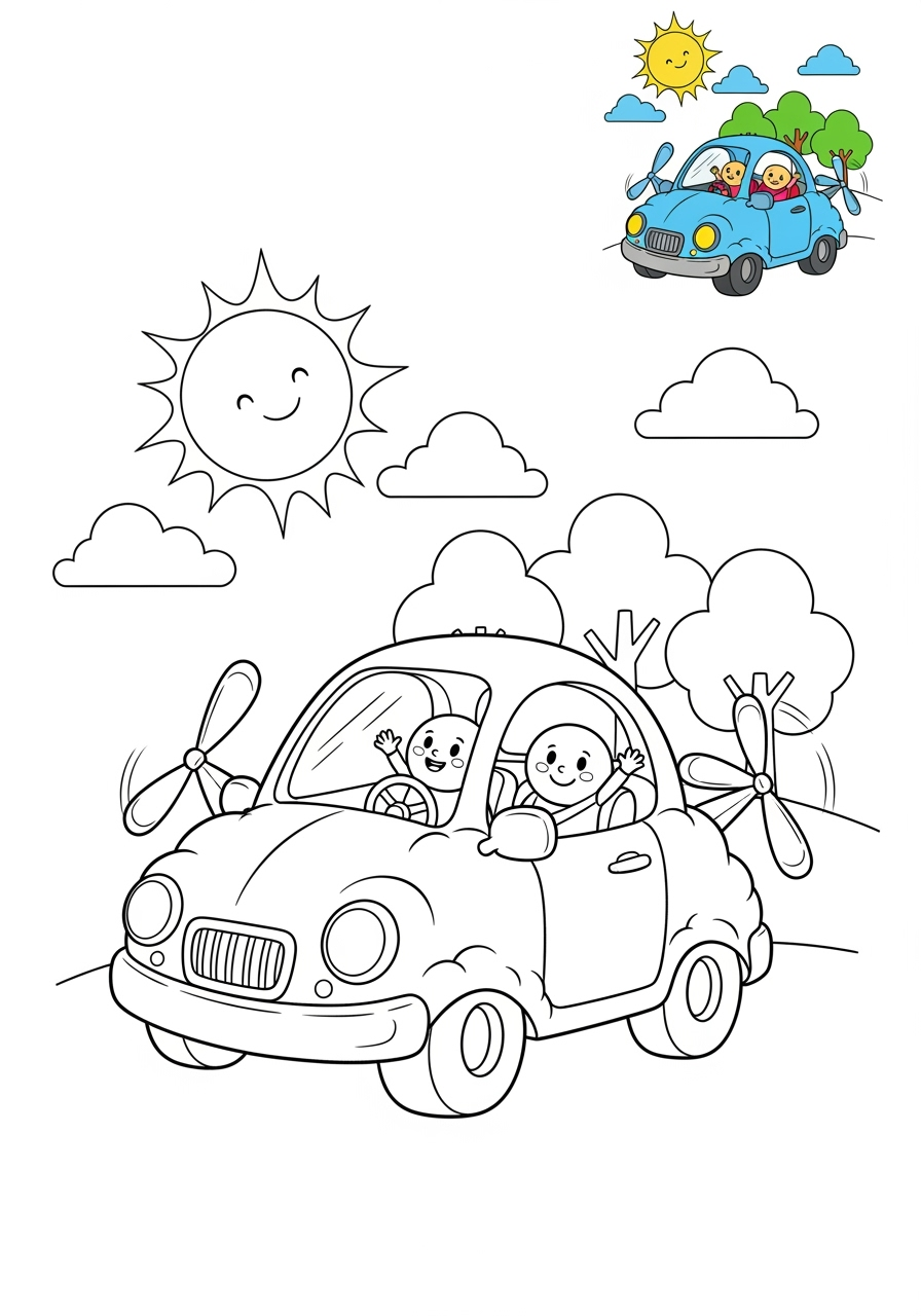 medium vehicles Fantasy Vehicles cloud car kids coloring page 1