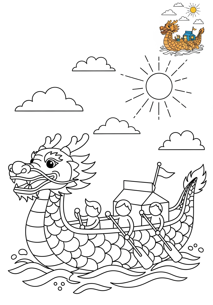 medium vehicles Fantasy Vehicles dragon boat kids coloring page 0