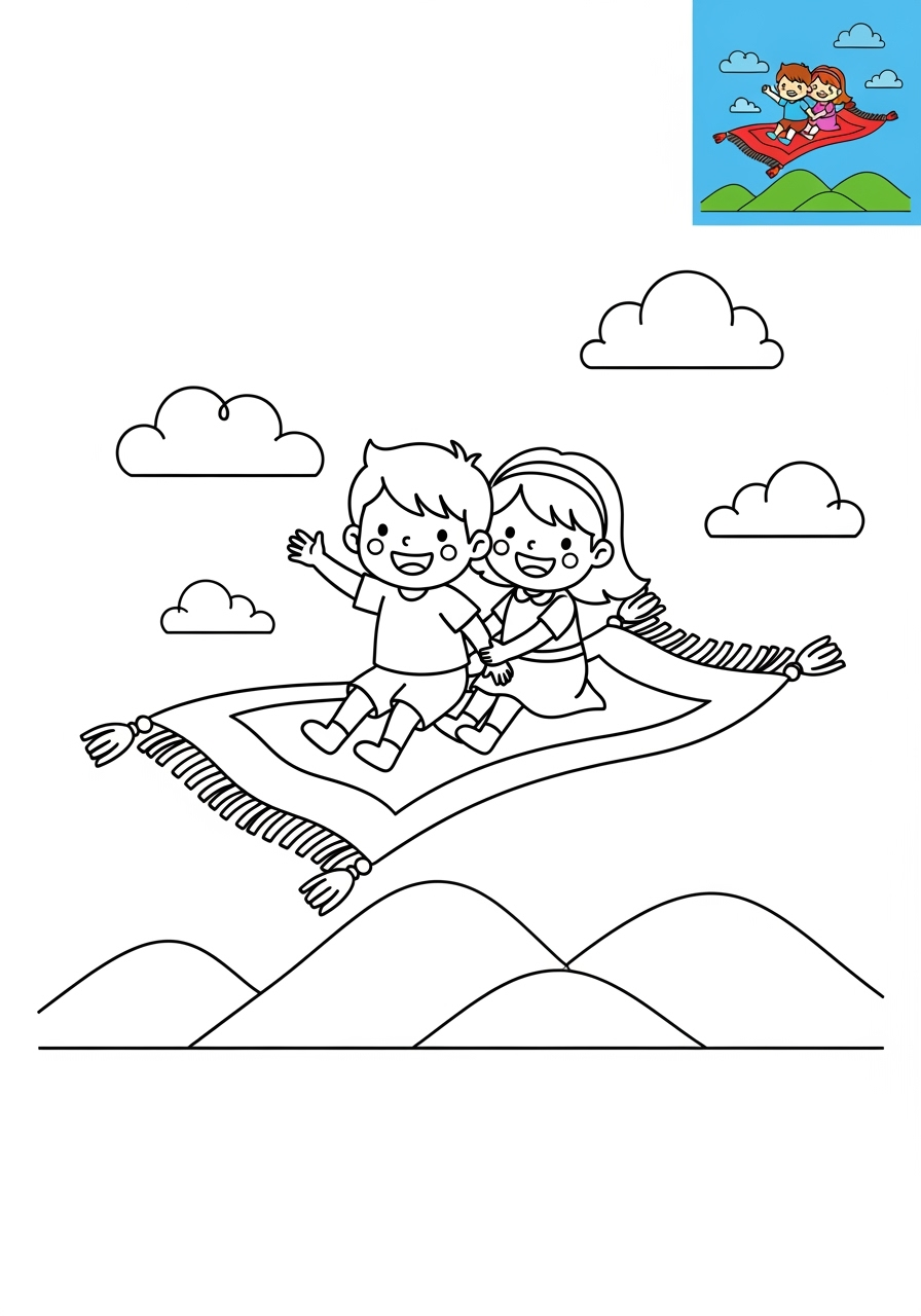 medium vehicles Fantasy Vehicles flying carpet kids coloring page 0