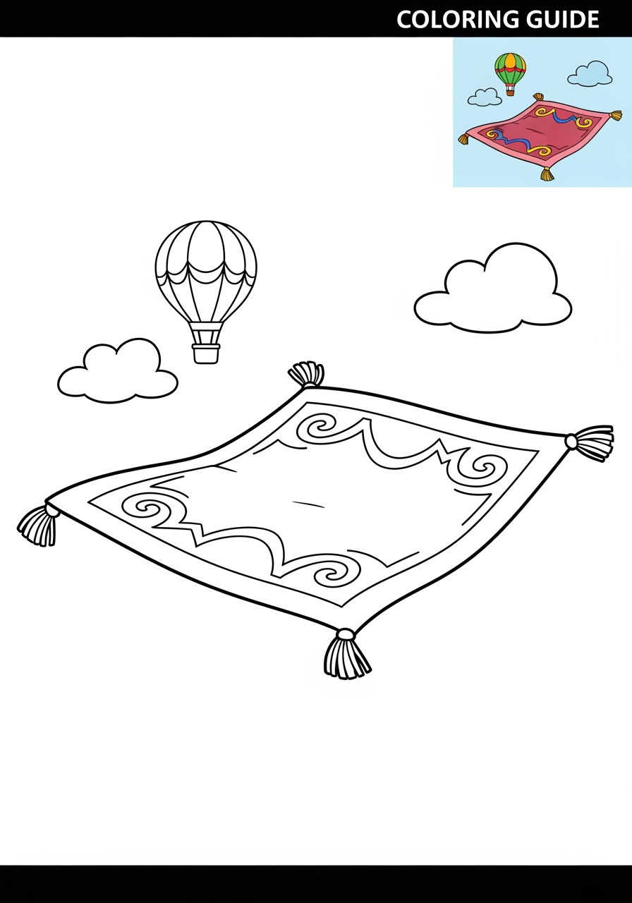 medium vehicles Fantasy Vehicles flying carpet kids coloring page 1
