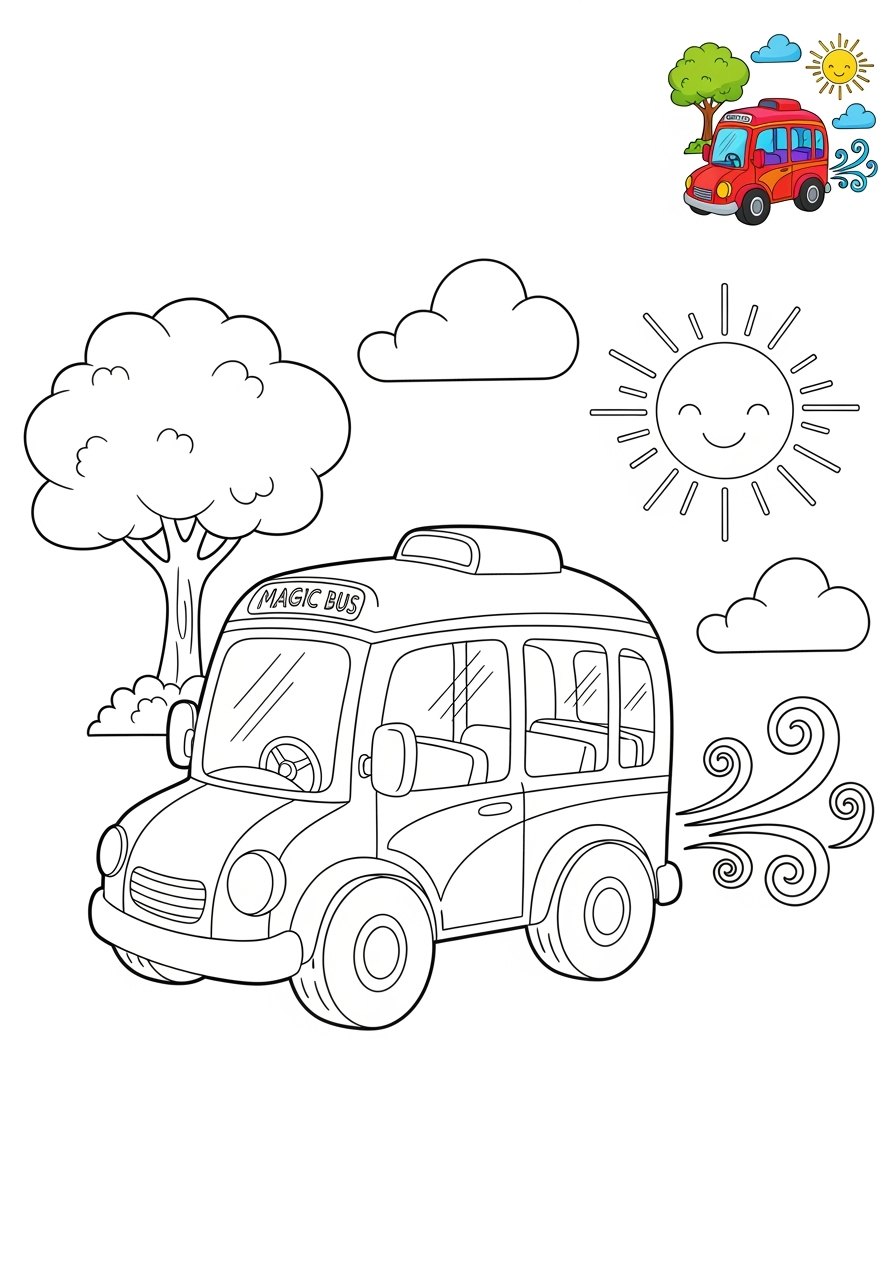 medium vehicles Fantasy Vehicles magic bus kids coloring page 1