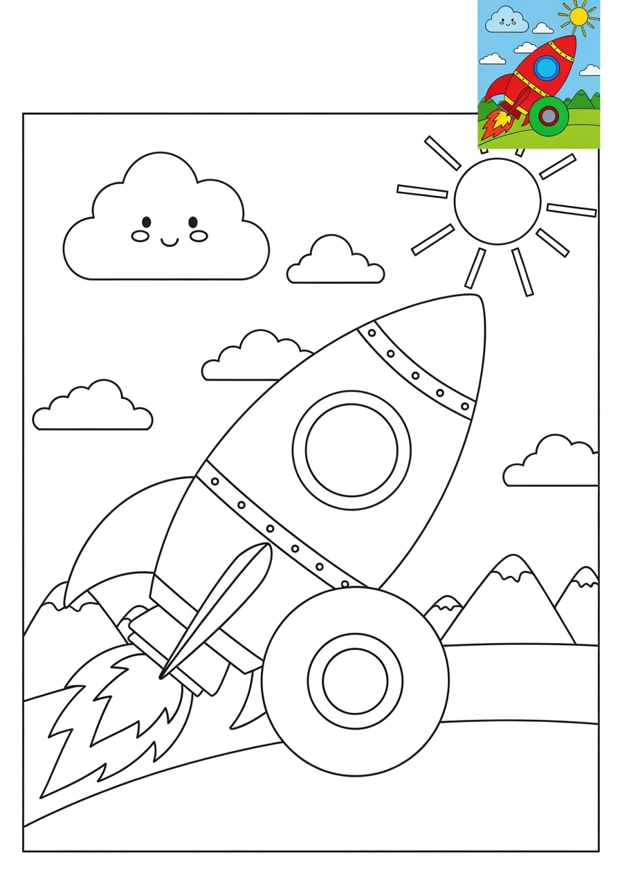 medium vehicles Fantasy Vehicles rocket car kids coloring page 1