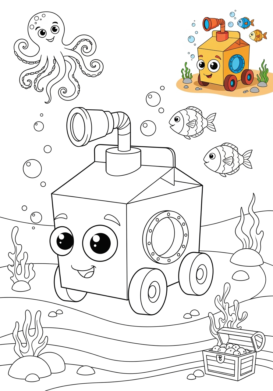 medium vehicles Fantasy Vehicles submarine car kids coloring page 0