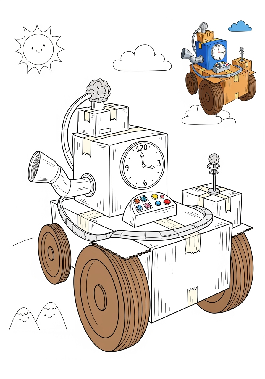 medium vehicles Fantasy Vehicles time machine kids coloring page 1