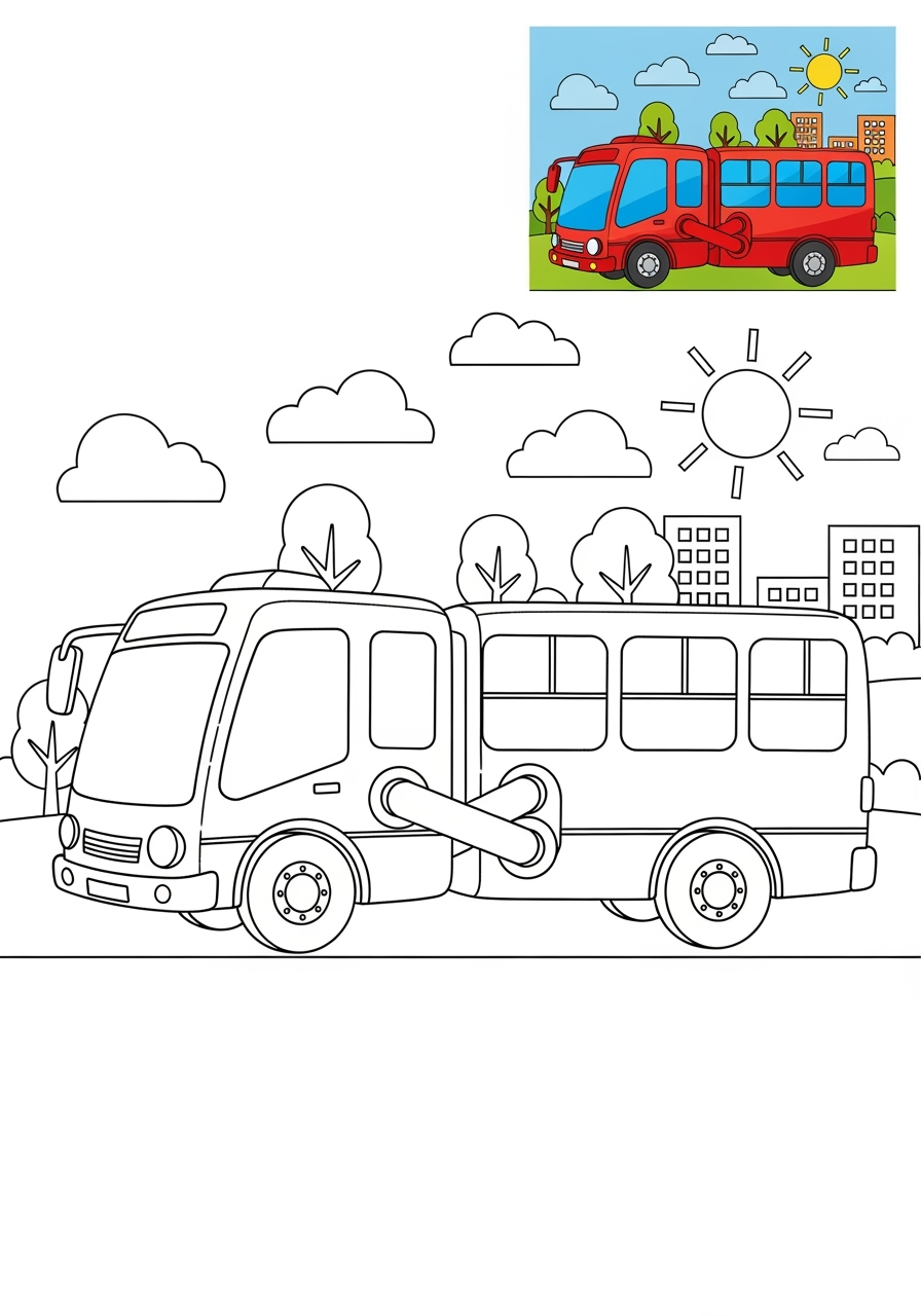 medium vehicles Public Transport articulated bus kids coloring page 0