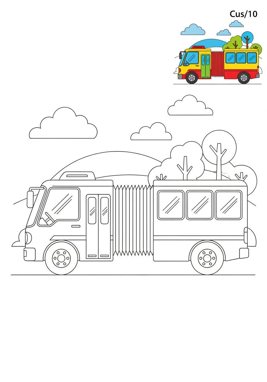medium vehicles Public Transport articulated bus kids coloring page 1