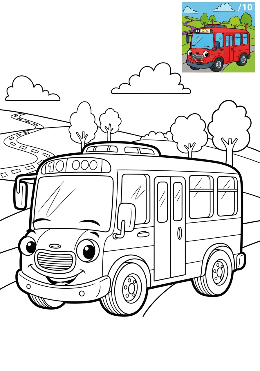 medium vehicles Public Transport bus kids coloring page 1