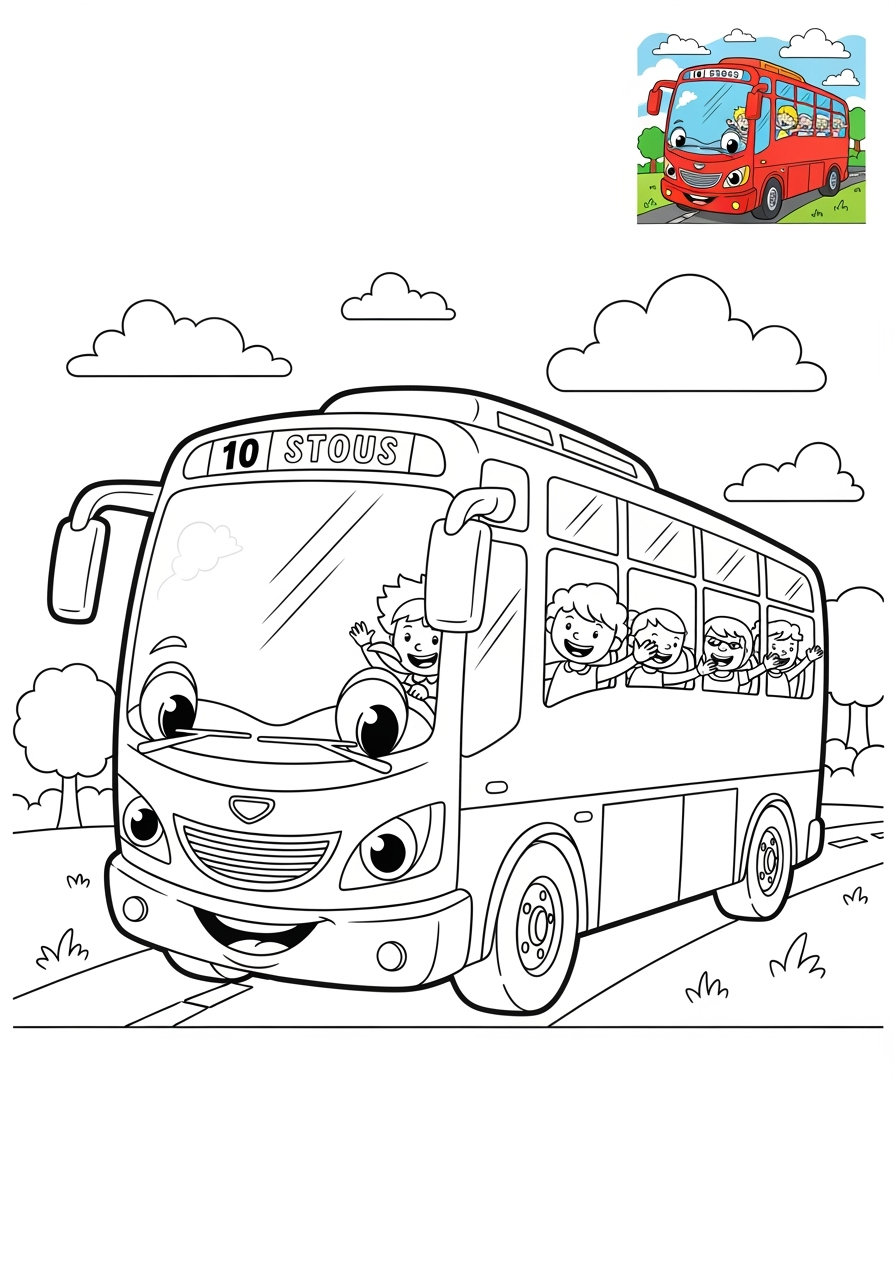 medium vehicles Public Transport coach bus kids coloring page 1