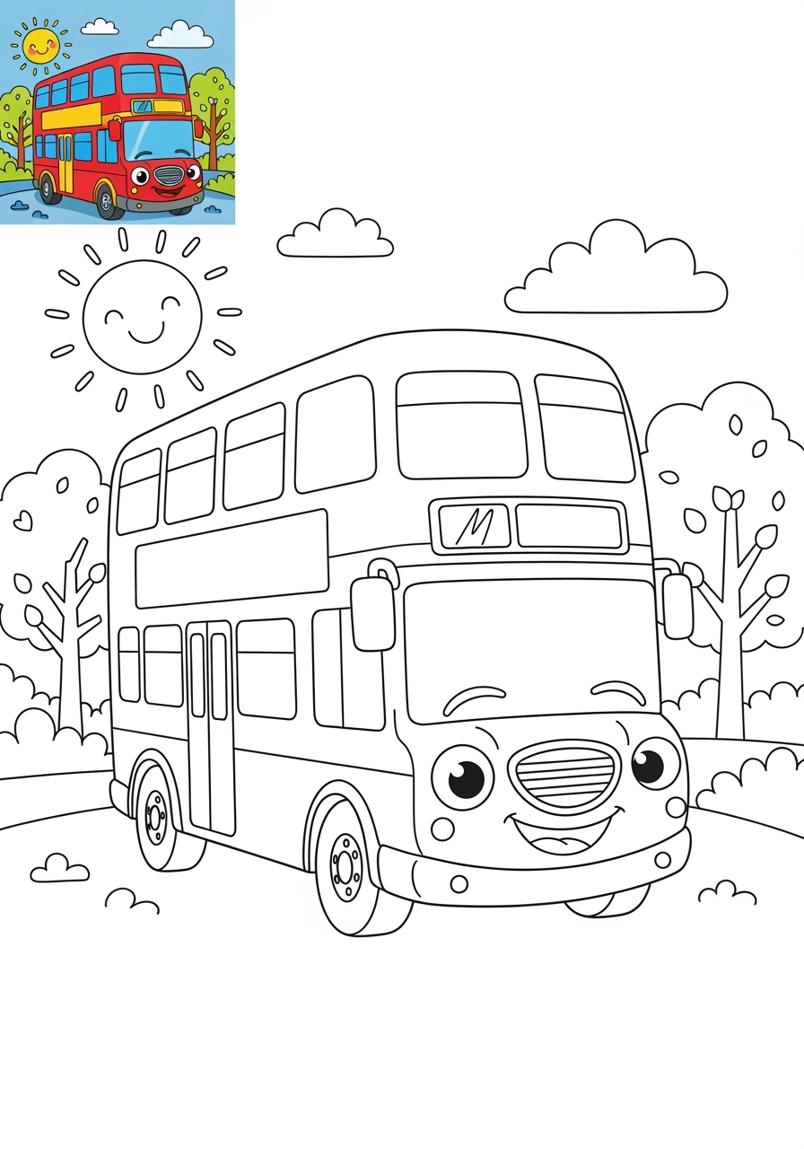 medium vehicles Public Transport double decker bus kids coloring page 0