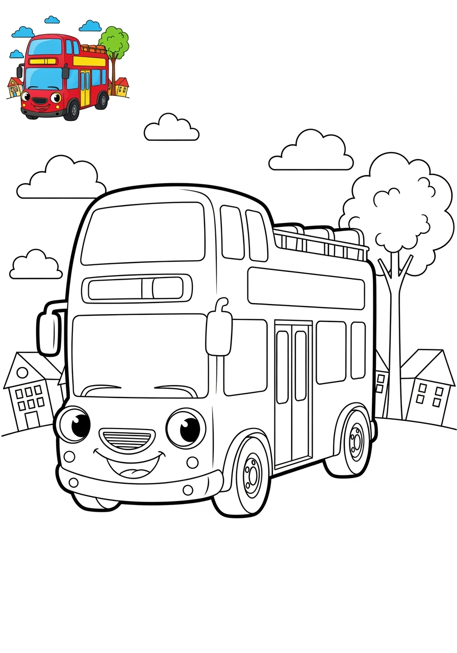 medium vehicles Public Transport double decker bus kids coloring page 1