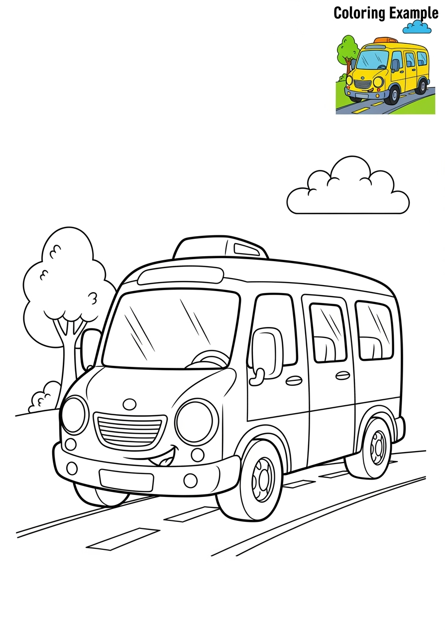medium vehicles Public Transport minibus kids coloring page 0