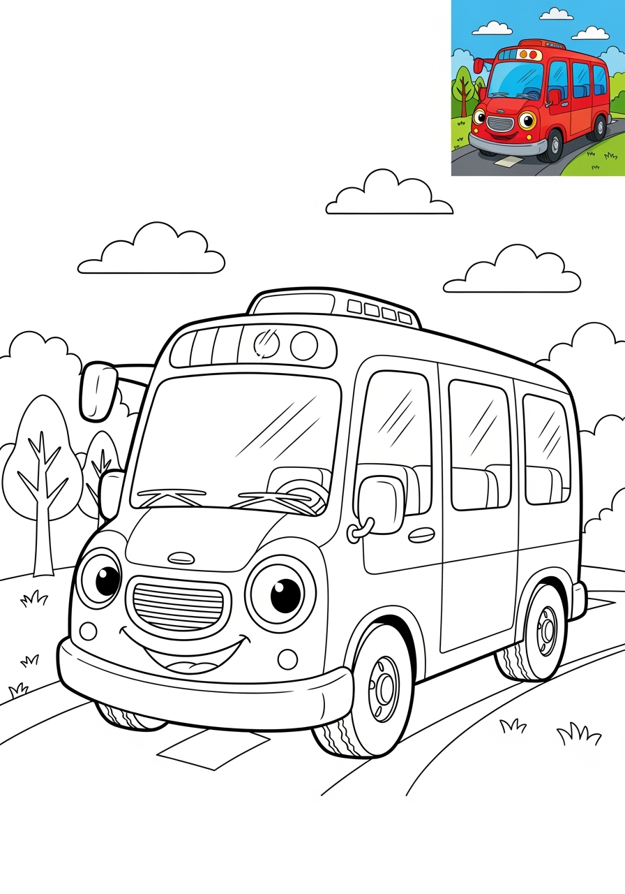 medium vehicles Public Transport minibus kids coloring page 1