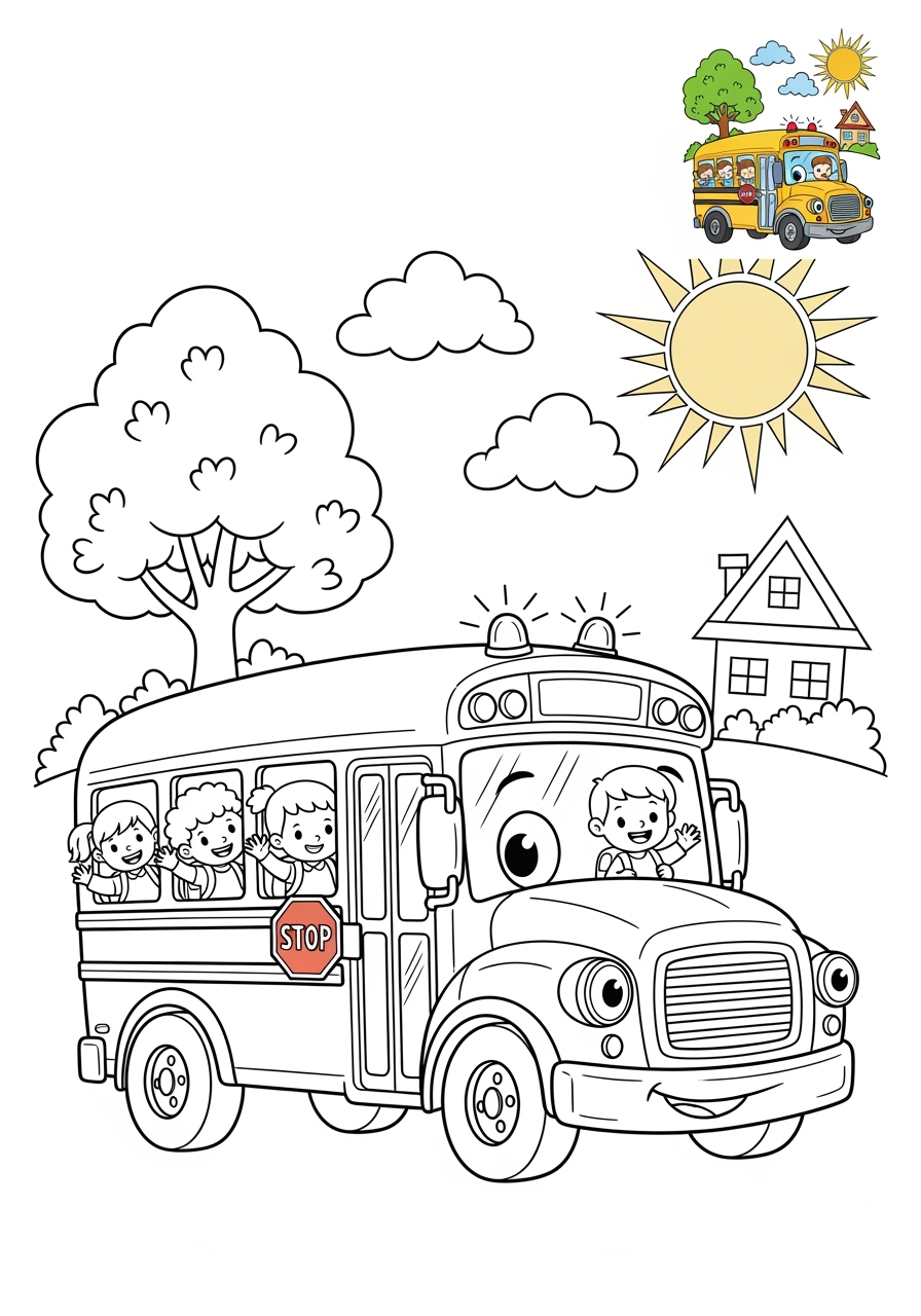 medium vehicles Public Transport school bus kids coloring page 0