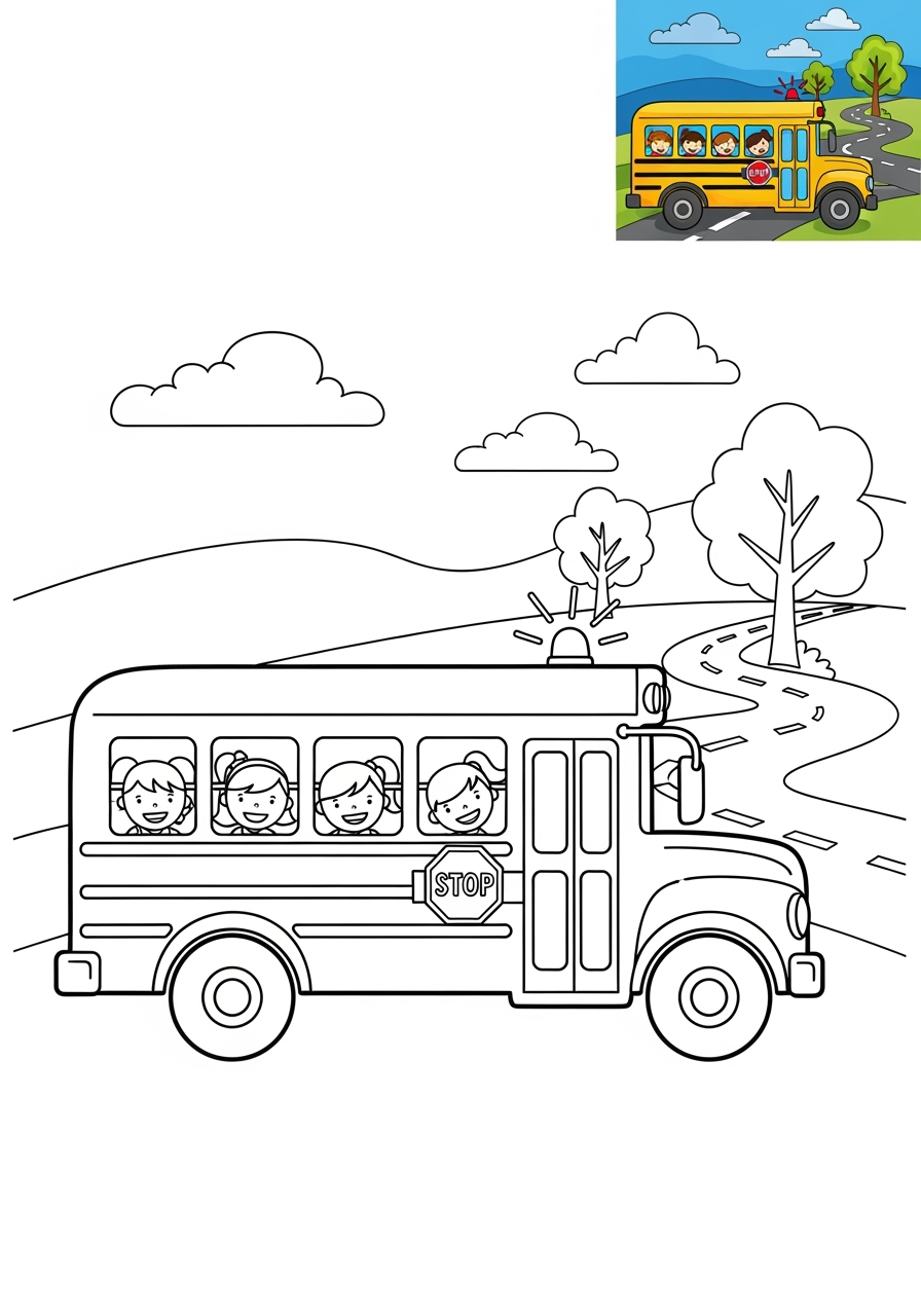 medium vehicles Public Transport school bus kids coloring page 1