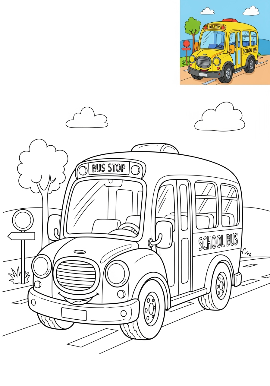 medium vehicles Public Transport shuttle bus kids coloring page 0