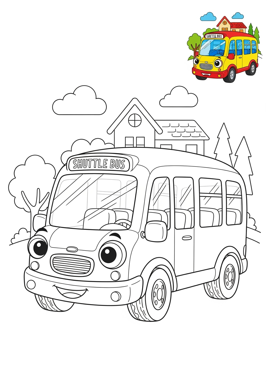 medium vehicles Public Transport shuttle bus kids coloring page 1