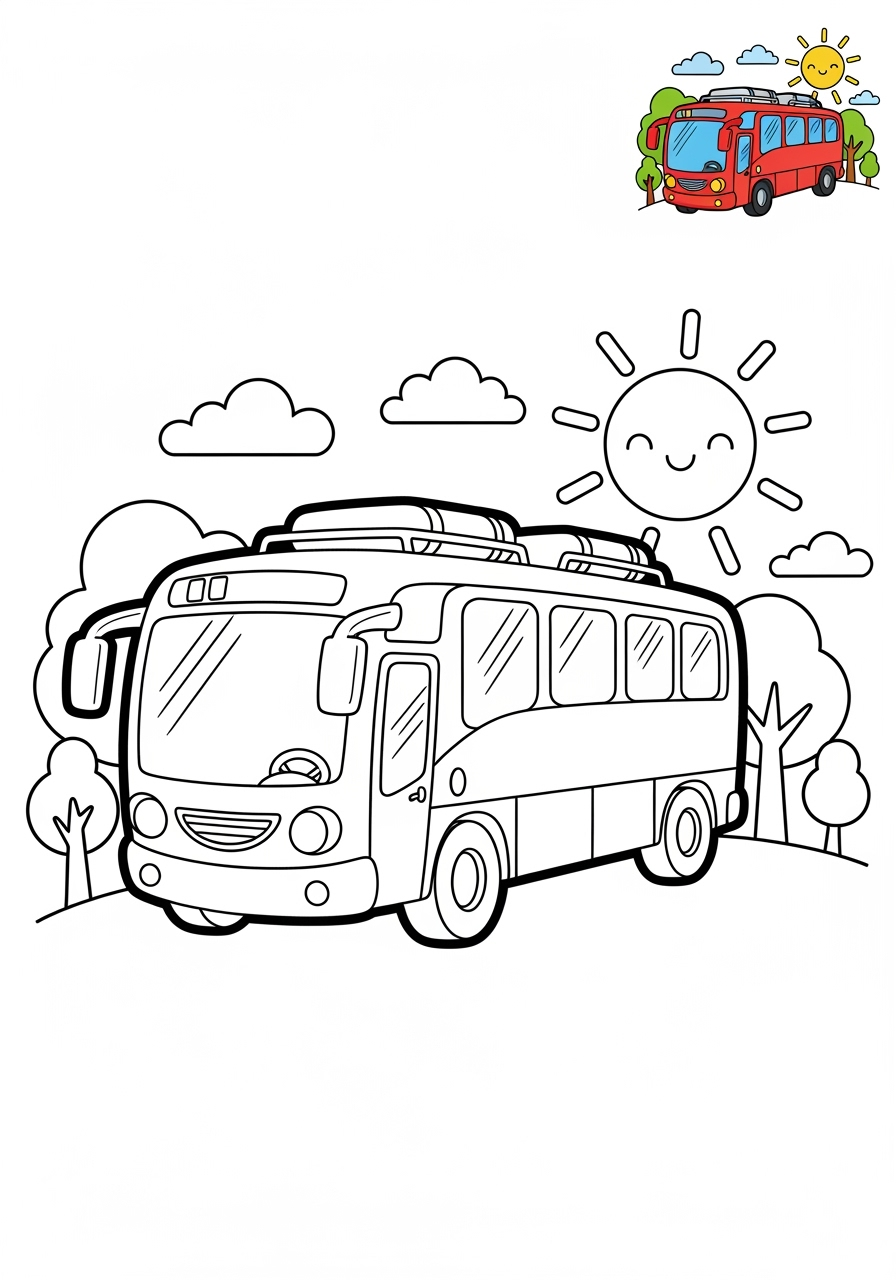 medium vehicles Public Transport tour bus kids coloring page 1