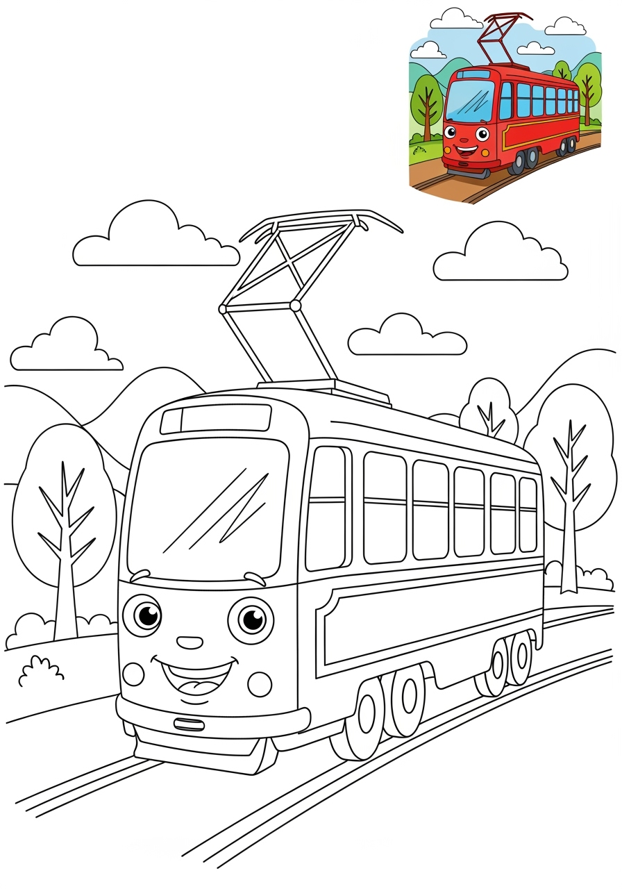medium vehicles Public Transport tram kids coloring page 0
