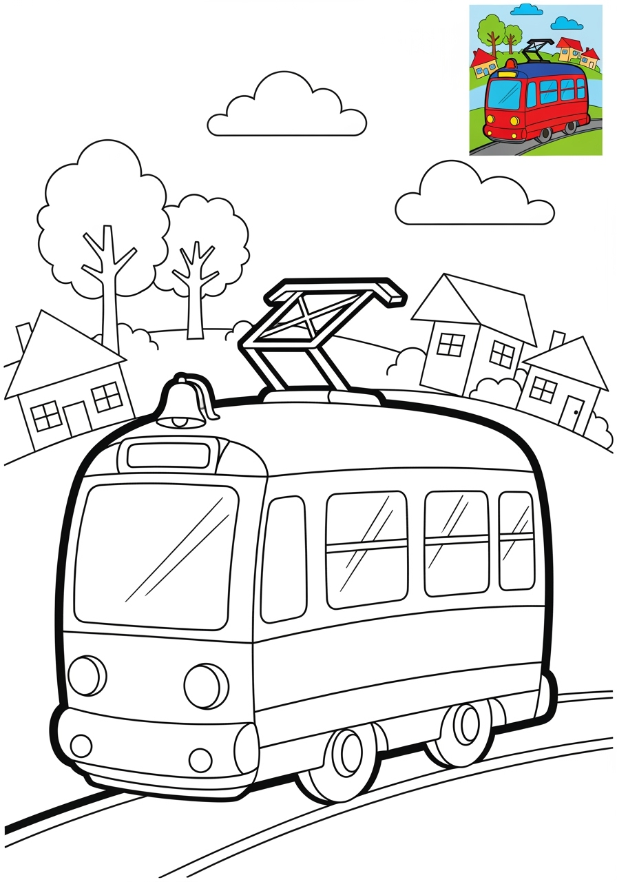 medium vehicles Public Transport tram kids coloring page 1