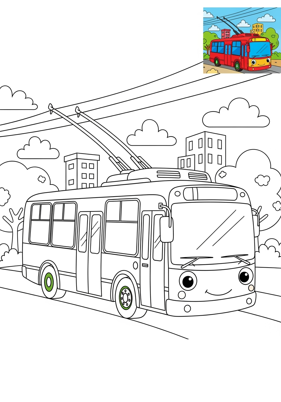medium vehicles Public Transport trolleybus kids coloring page 0