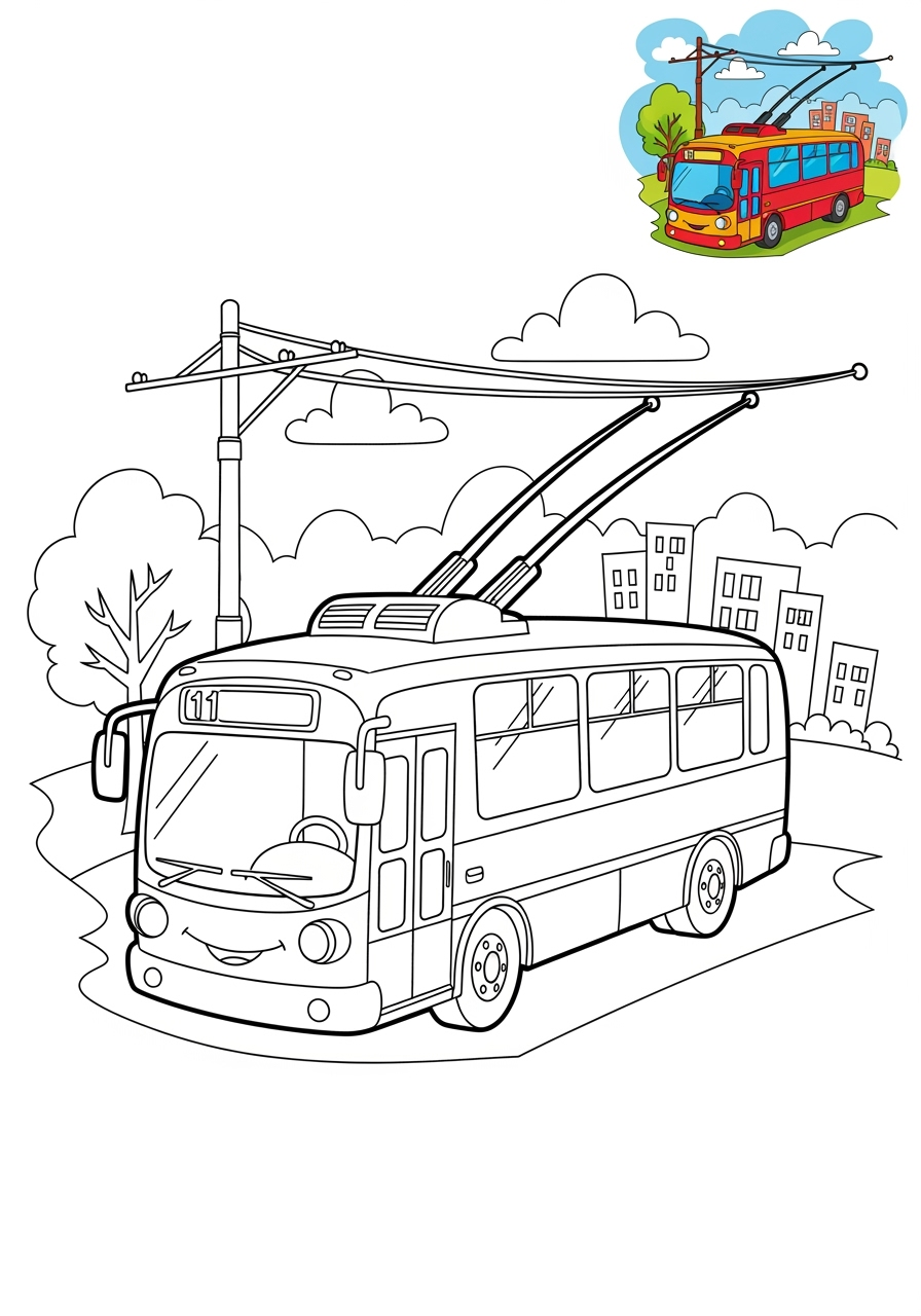 medium vehicles Public Transport trolleybus kids coloring page 1