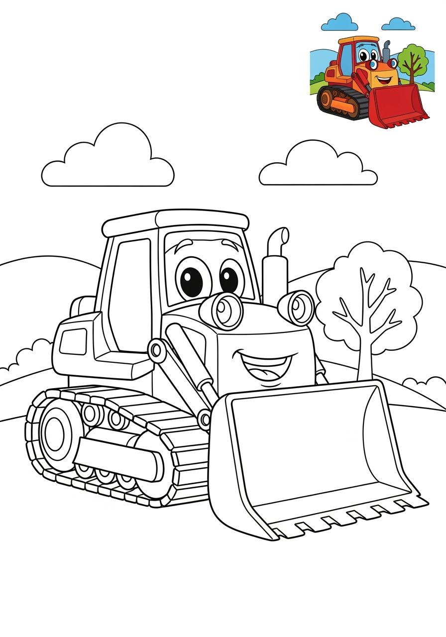 medium vehicles Construction Vehicles bulldozer kids coloring page 0