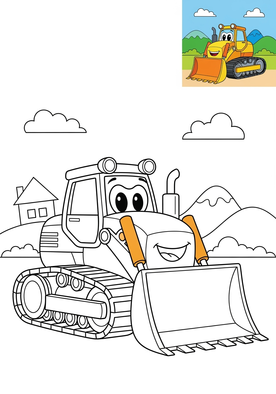 medium vehicles Construction Vehicles bulldozer kids coloring page 1