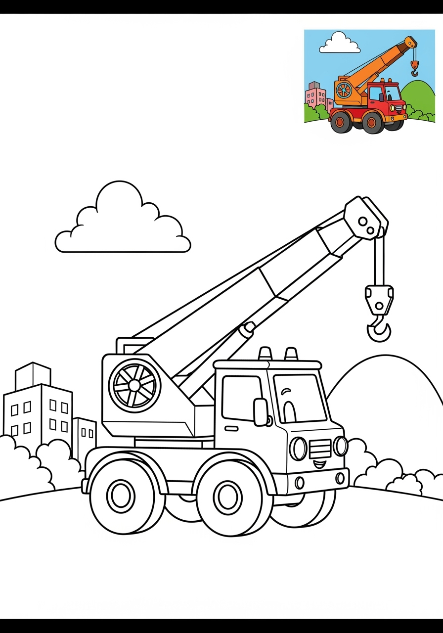 medium vehicles Construction Vehicles crane truck kids coloring page 0