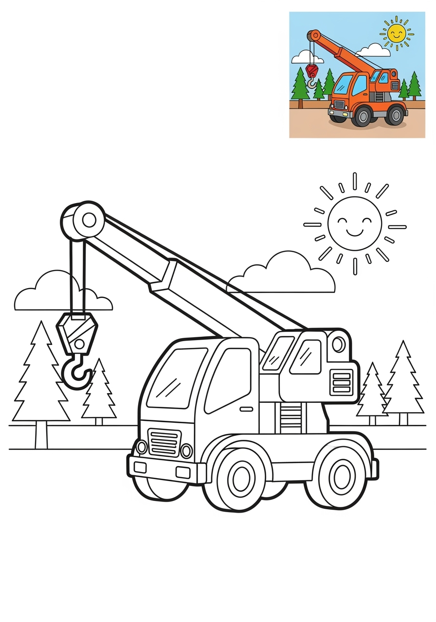 medium vehicles Construction Vehicles crane truck kids coloring page 1