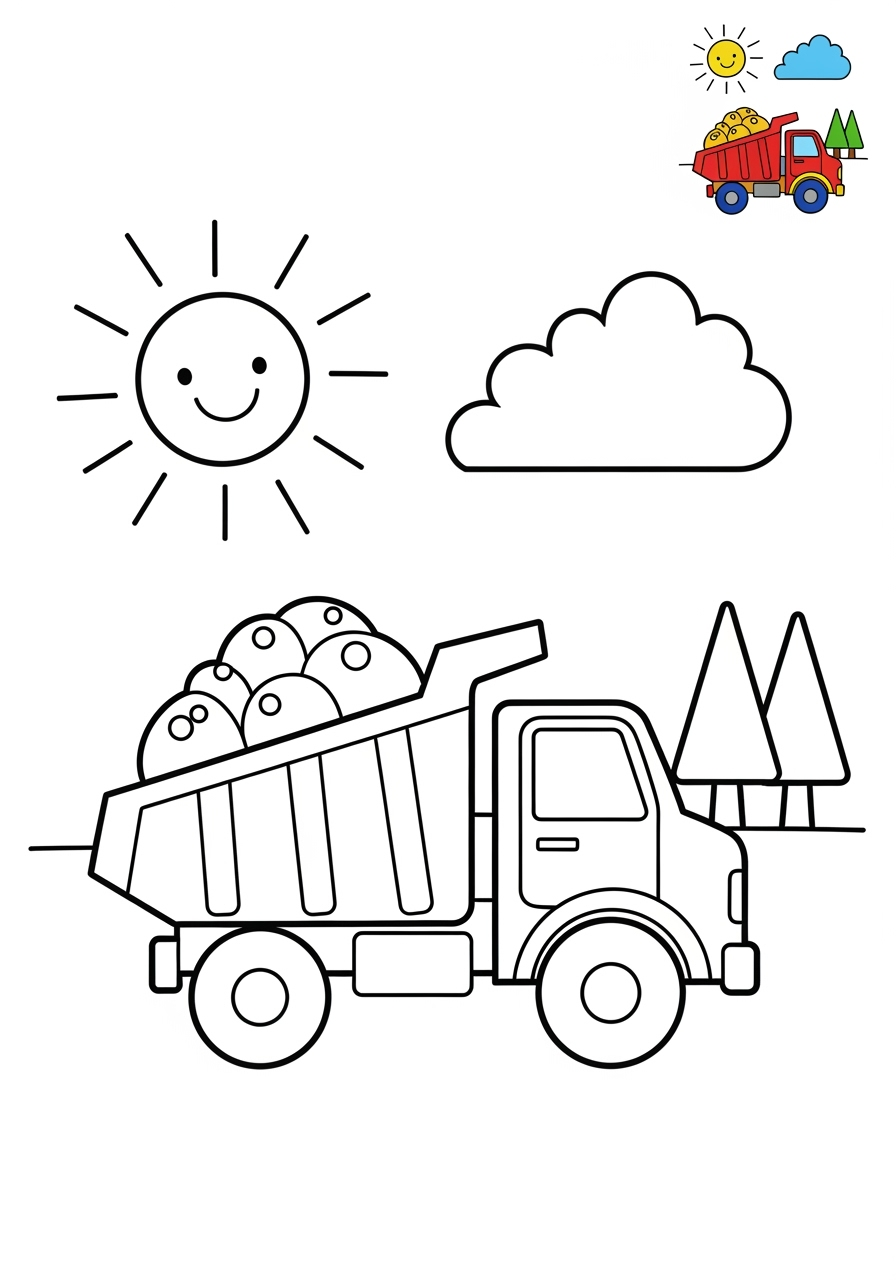 medium vehicles Construction Vehicles dump truck kids coloring page 0