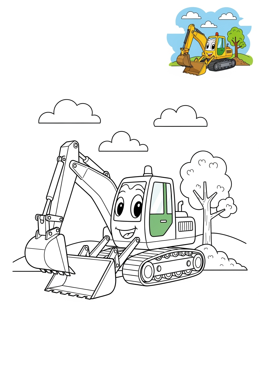 medium vehicles Construction Vehicles excavator kids coloring page 0