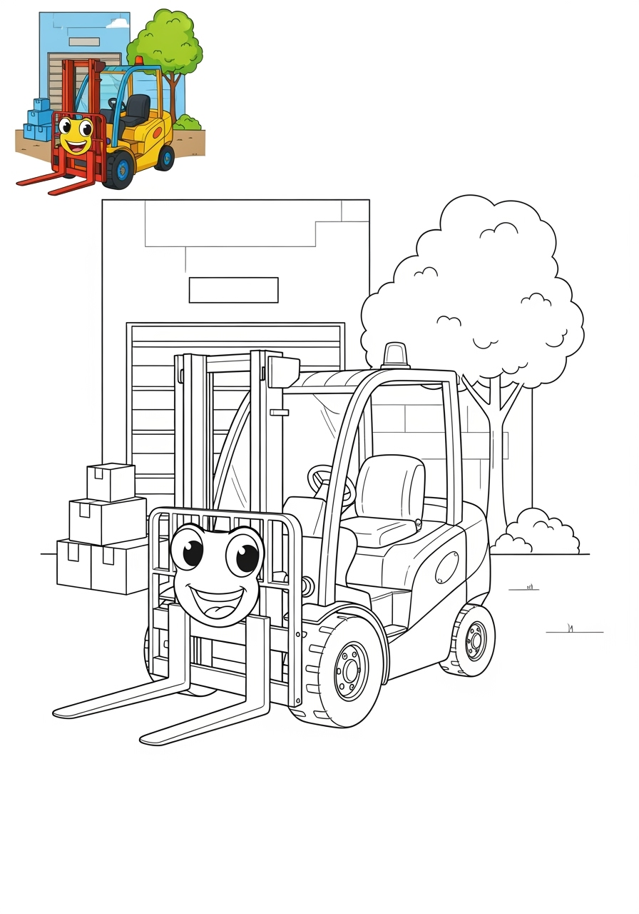medium vehicles Construction Vehicles forklift kids coloring page 0