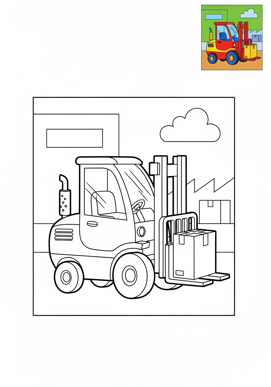 medium vehicles Construction Vehicles forklift kids coloring page 1