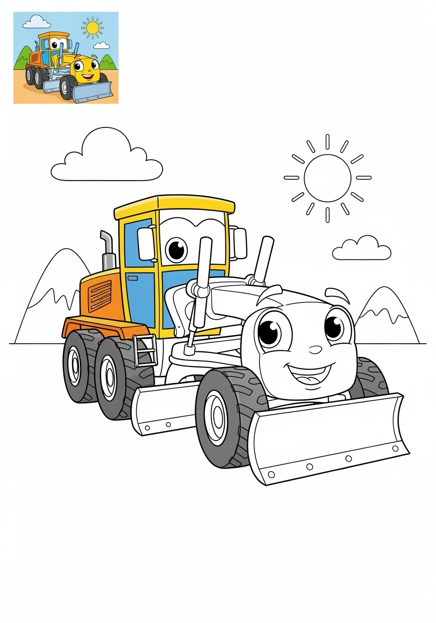 medium vehicles Construction Vehicles grader kids coloring page 0