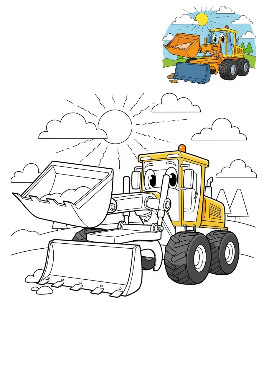 medium vehicles Construction Vehicles grader kids coloring page 1