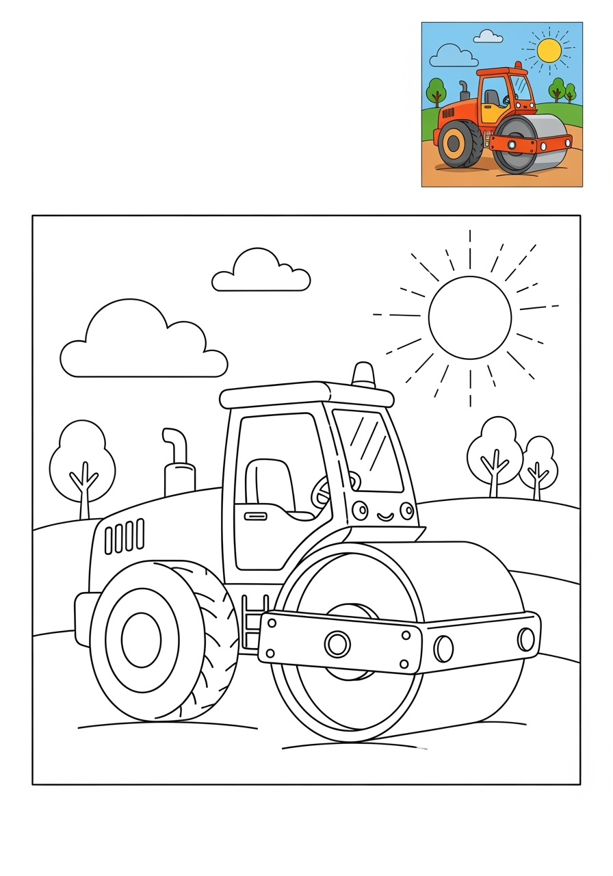 medium vehicles Construction Vehicles road roller kids coloring page 0