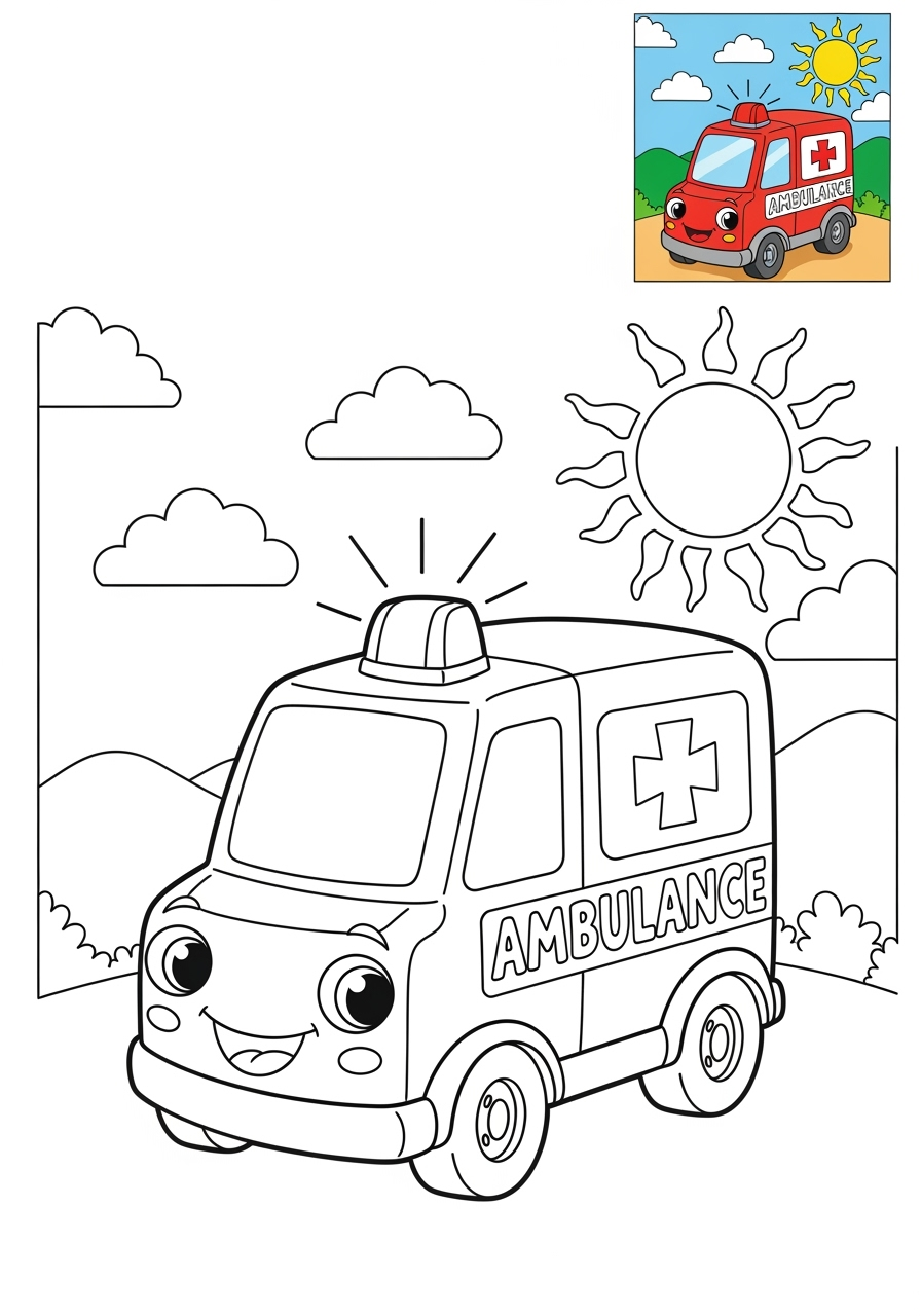 medium vehicles Emergency Vehicles ambulance kids coloring page 0