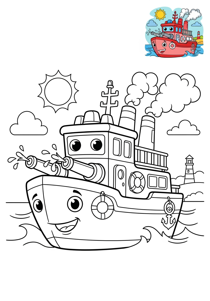 medium vehicles Emergency Vehicles fire boat kids coloring page 0