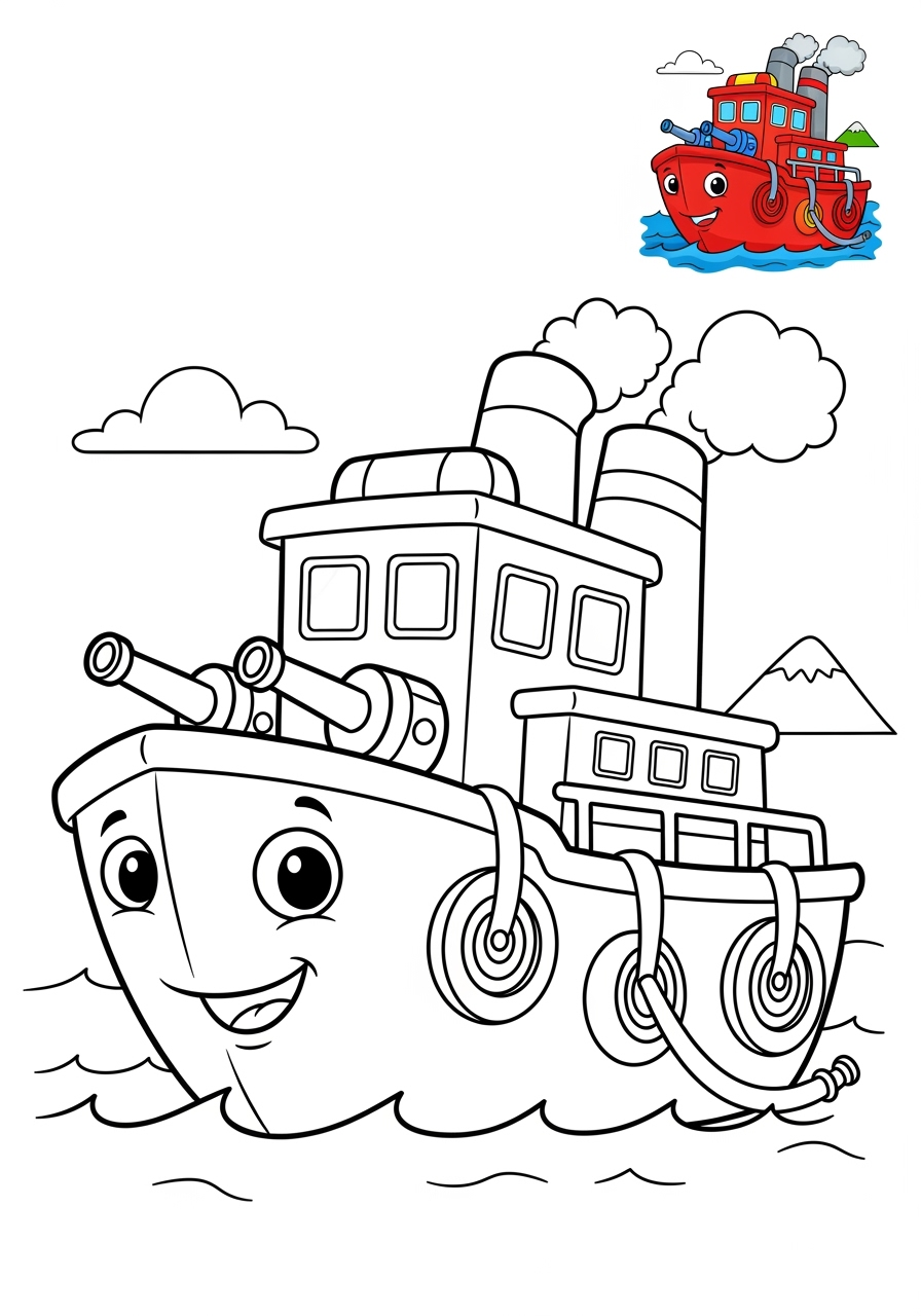 medium vehicles Emergency Vehicles fire boat kids coloring page 1