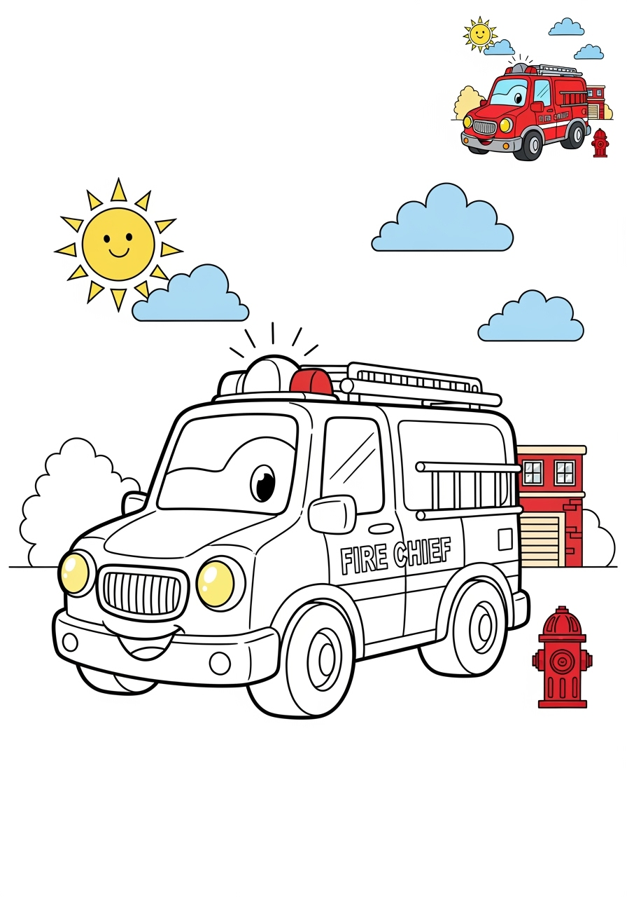 medium vehicles Emergency Vehicles fire chief car kids coloring page 1