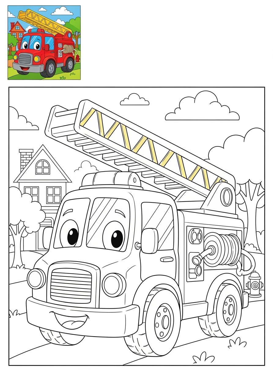 medium vehicles Emergency Vehicles fire truck kids coloring page 0
