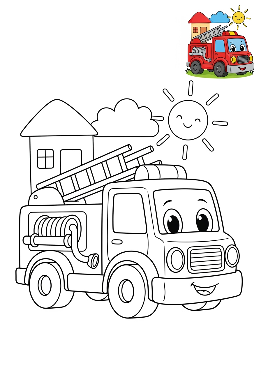 medium vehicles Emergency Vehicles fire truck kids coloring page 1