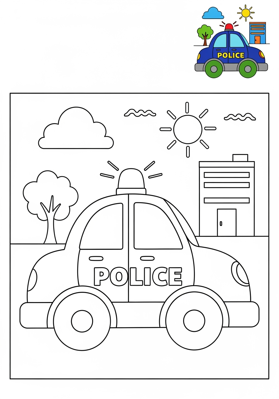 medium vehicles Emergency Vehicles police car kids coloring page 1