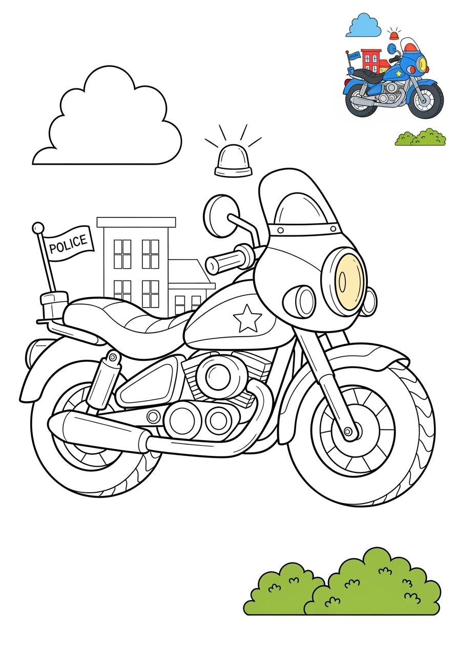medium vehicles Emergency Vehicles police motorcycle kids coloring page 0