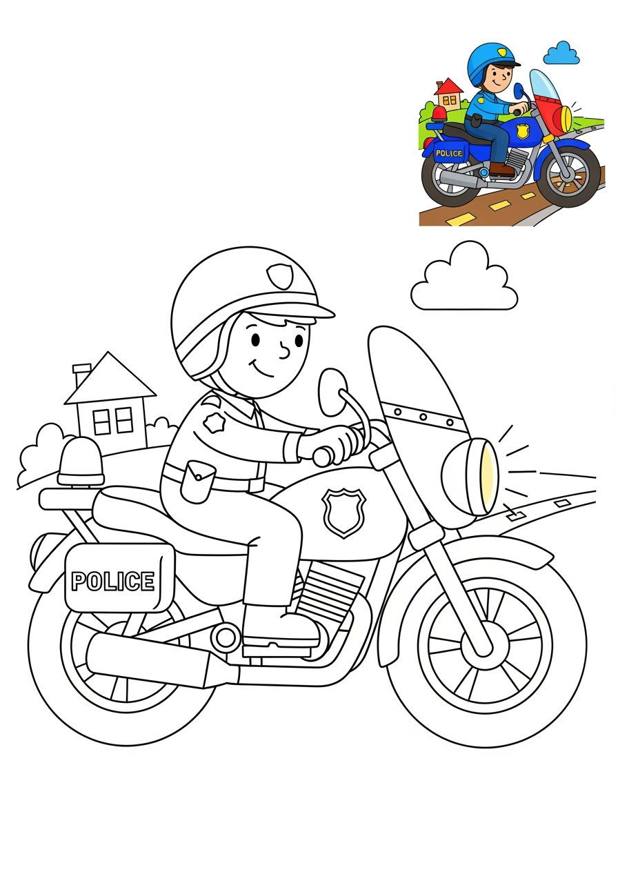 medium vehicles Emergency Vehicles police motorcycle kids coloring page 1