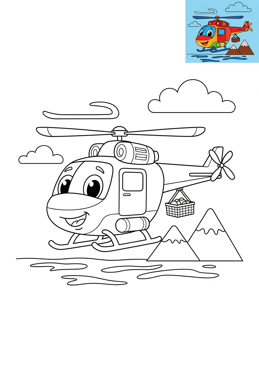 medium vehicles Emergency Vehicles rescue helicopter kids coloring page 0