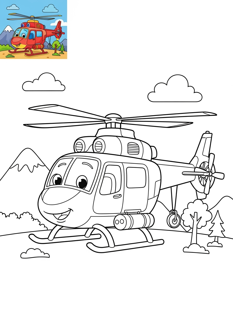 medium vehicles Emergency Vehicles rescue helicopter kids coloring page 1