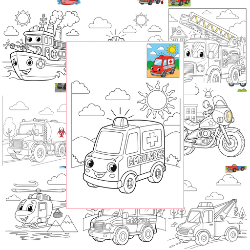 Medium Vehicles Emergency Vehicles Coloring Sheets Collections Thumbnail