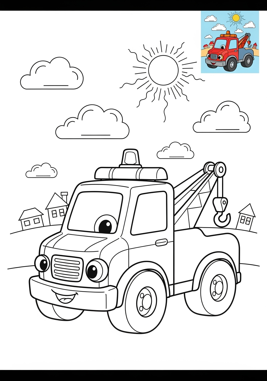 medium vehicles Emergency Vehicles tow truck kids coloring page 1