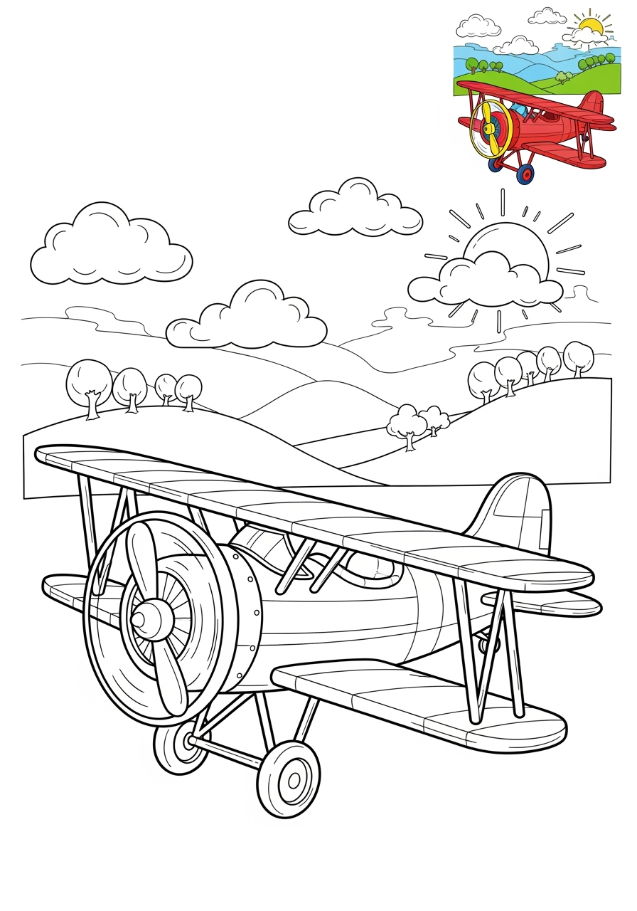 medium vehicles Air Transport biplane kids coloring page 0